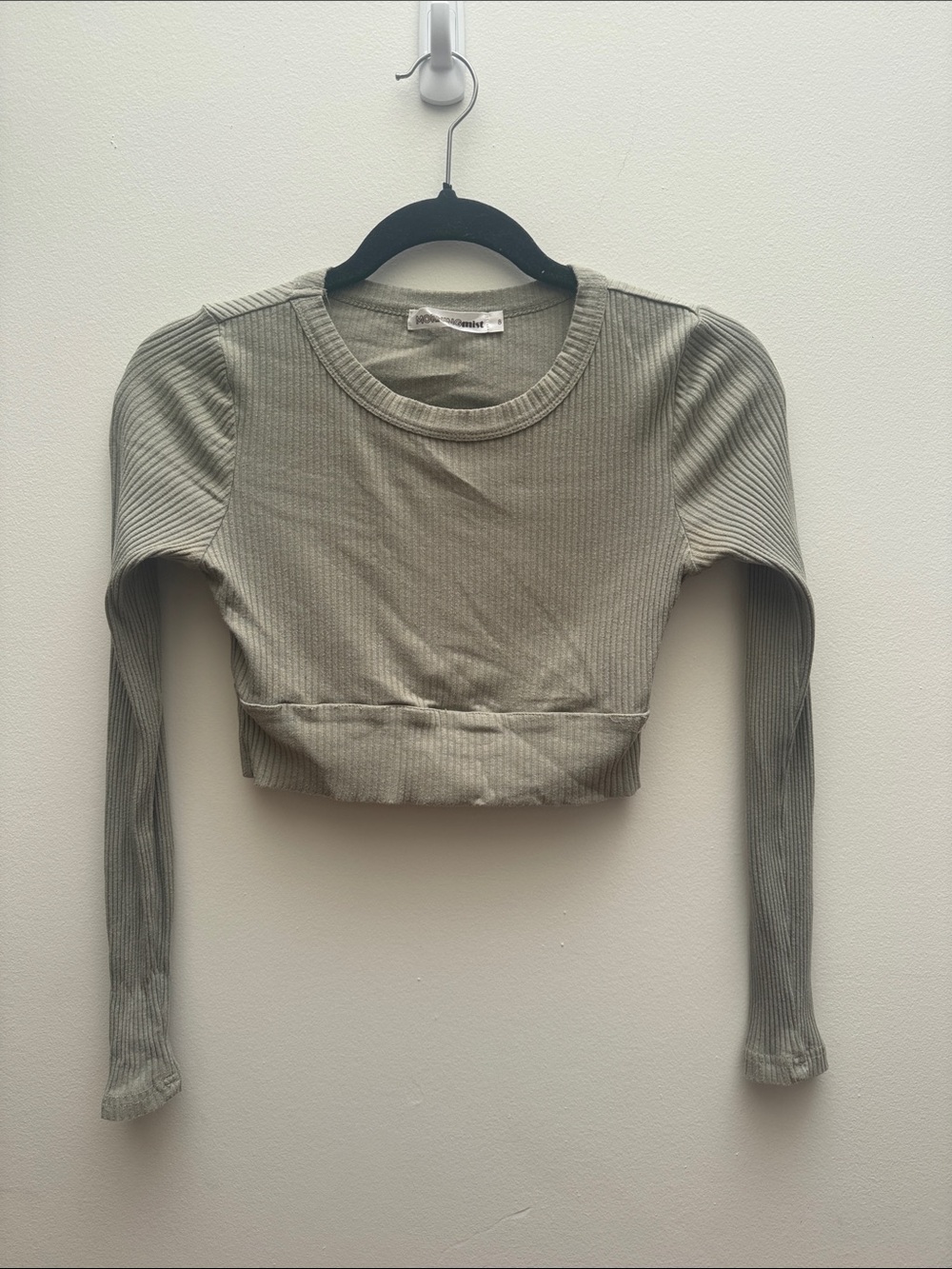 Sage Ribbed Long-Sleeve Crop Top